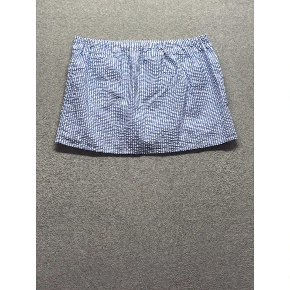 No Boundaries Blue Gingham Seersucker Mini Skirt XXL 20 Front Slits Elastic Back
